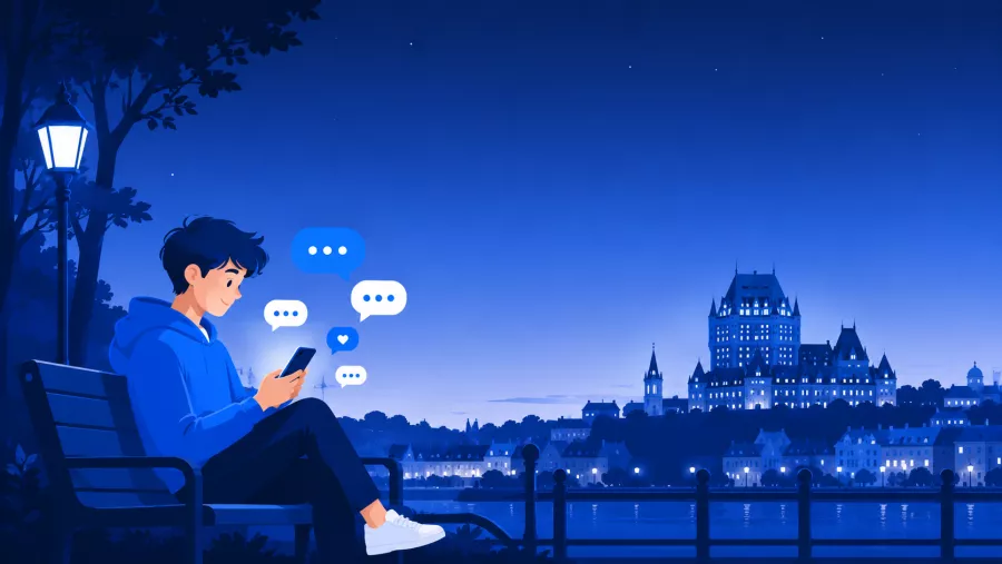 Personne discutant sur son téléphone, Château Frontenac et Vieux-Québec en arrière-plan