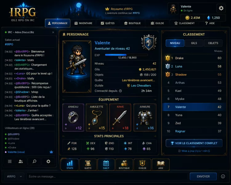 Bot IRPG Discut.Biz — Idle RPG sur IRC